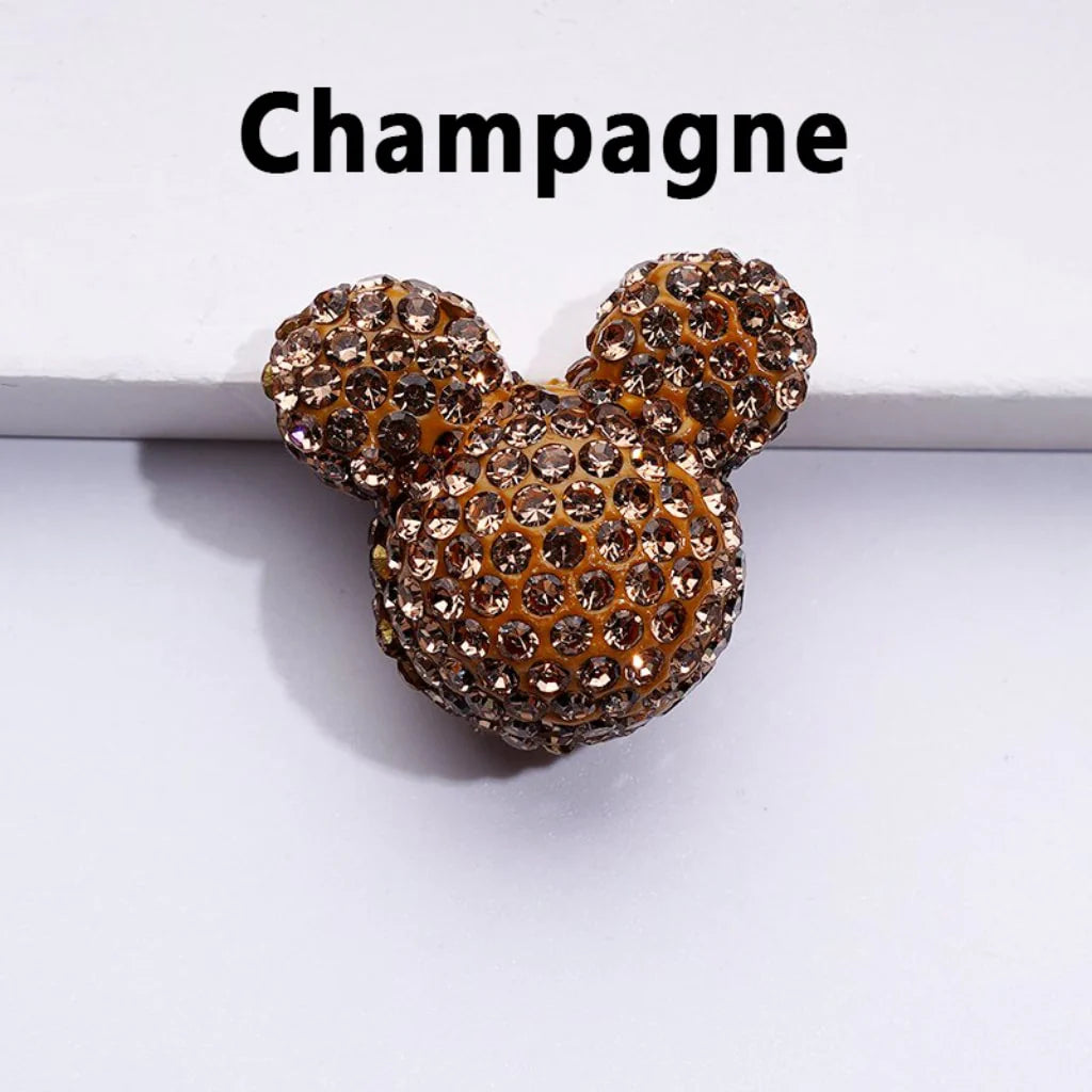 z-Vivid Cute Girl and Boy Mouse Head Clay Beads with Shiny Rhinestones in Solid Color, 22*24*17MM