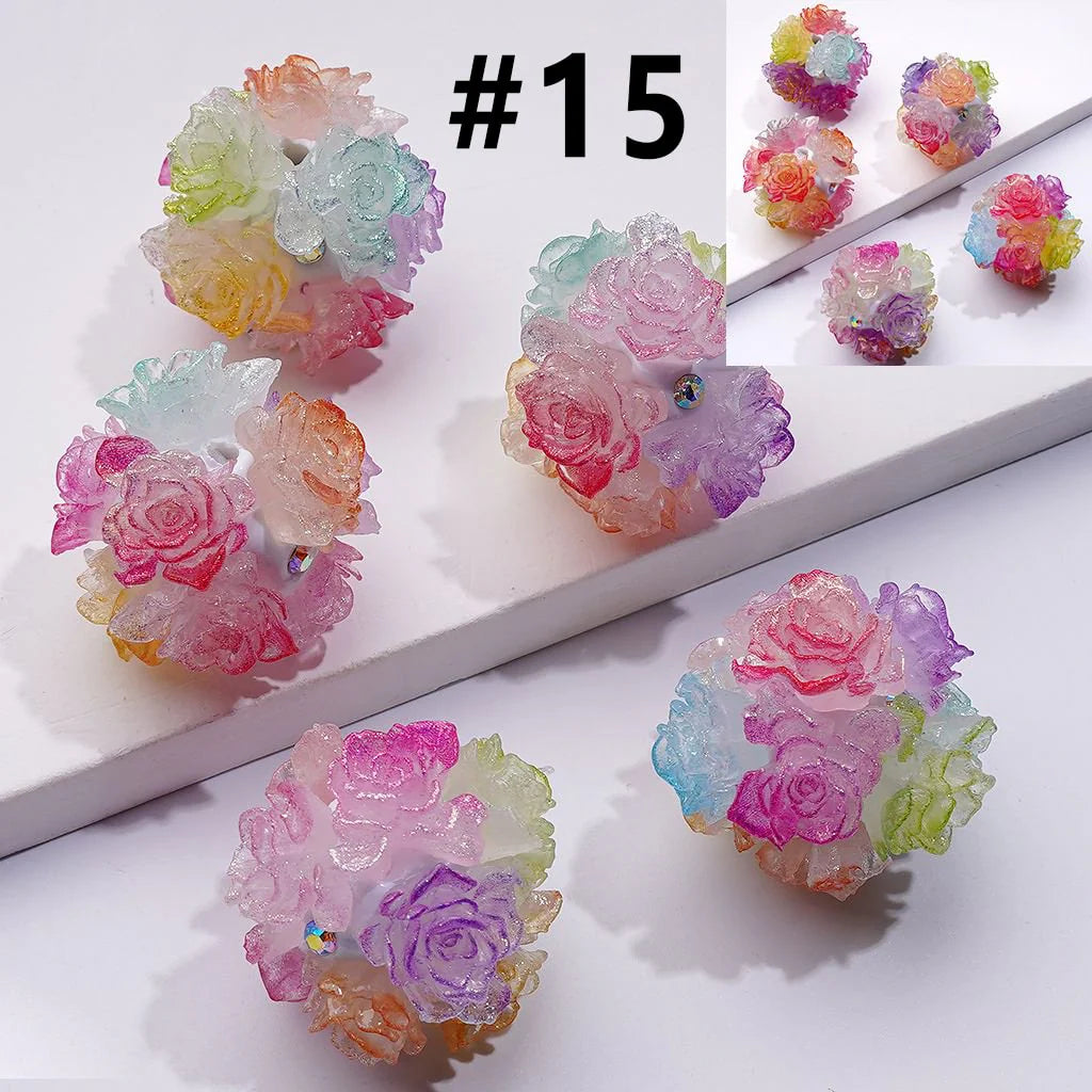 z-Color Changing Cute Glitter Soft Flowers AB Rhinestones Round Clay Beads, Around 24MM
