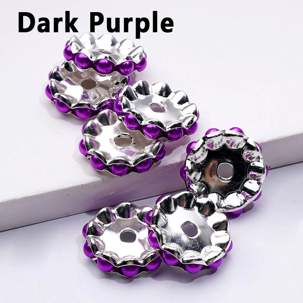 z-Silver Color Wavy Shape Metal Spacer with Multi-Color Pearls, 15MM