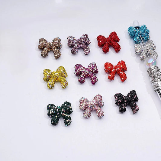 z-Multi-Color Cute Bowtie with AB Rhinestones Clay Beads, 24*26MM, Random Mix