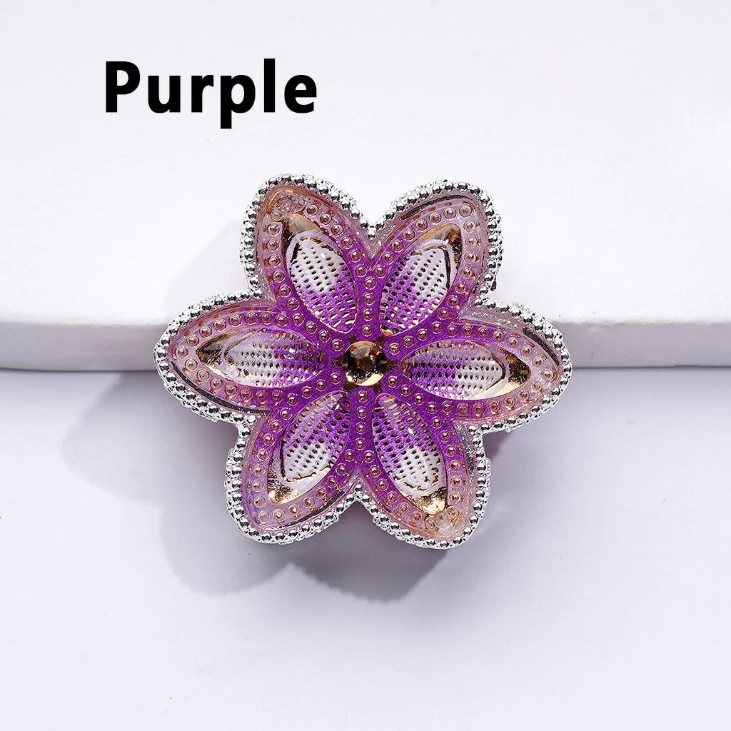 z-Silver Metal Beads Fancy Hexapetalous Flower with Bling Bling Colorful & Shiny Rhinestones 32MM