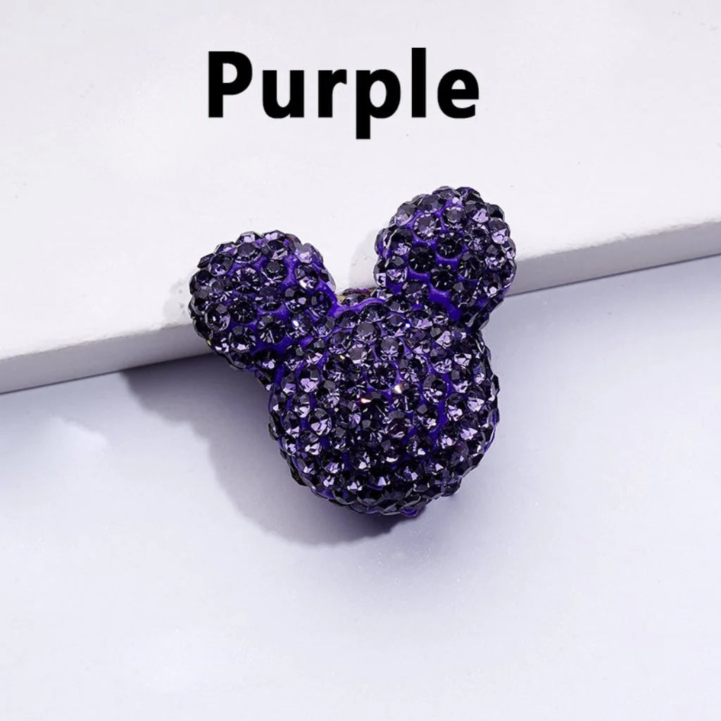 z-Vivid Cute Girl and Boy Mouse Head Clay Beads with Shiny Rhinestones in Solid Color, 22*24*17MM