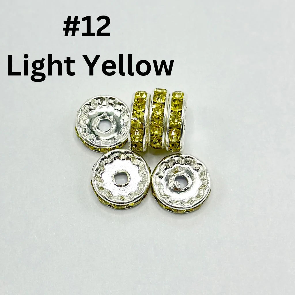 z-Flat Round Metal Spacers with Rhinestones, Straight, 12 mm