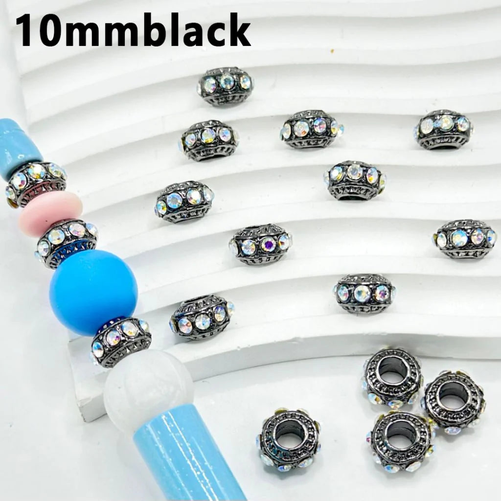 z-Bling Bling Metal Wheel Abacus Spacer with Large Hole AB Rhinestones, 10MM