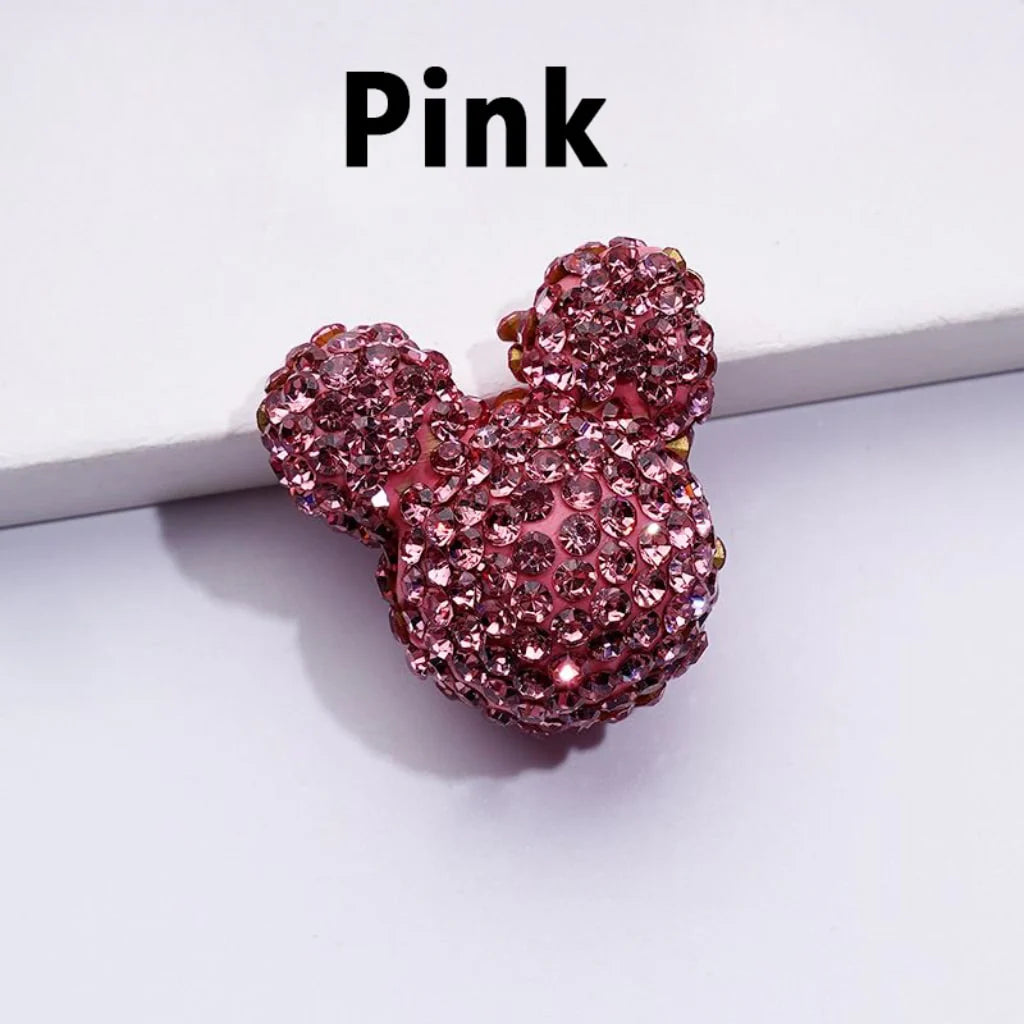 z-Vivid Cute Girl and Boy Mouse Head Clay Beads with Shiny Rhinestones in Solid Color, 22*24*17MM
