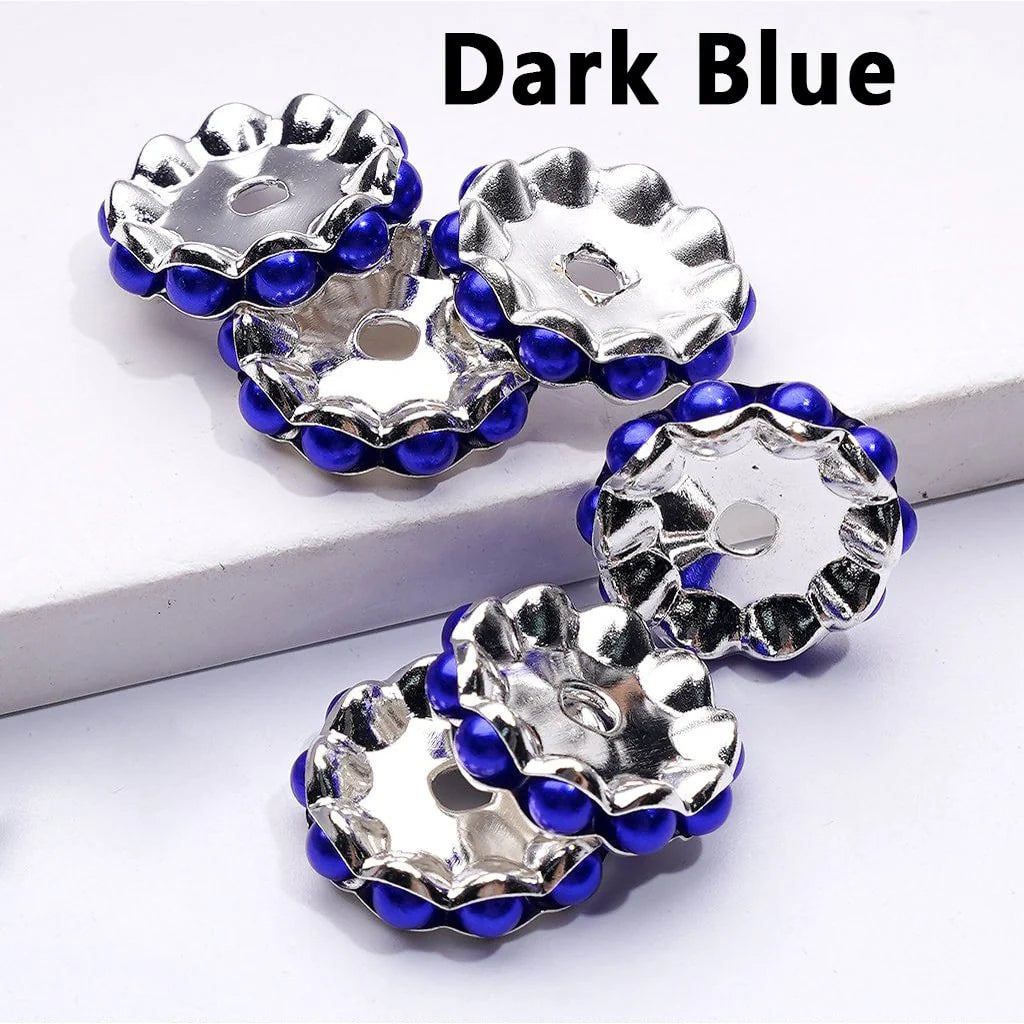 z-Silver Color Wavy Shape Metal Spacer with Multi-Color Pearls, 15MM