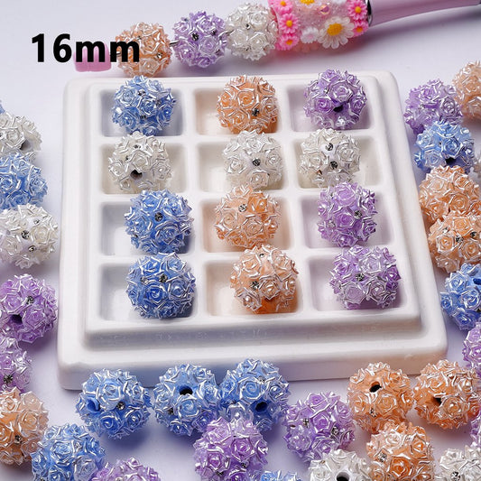 z-Mini Cute Rose Flower Clear Rhinestones Round Clay Beads, 16MM, Random Mix