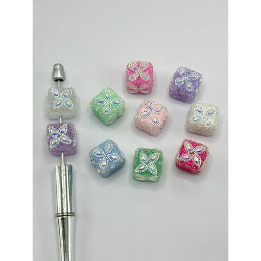 z-Cube Sugar Beads with Rhinestones, Butterfly Wings, Random Mix, 16mm by 18mm, MG