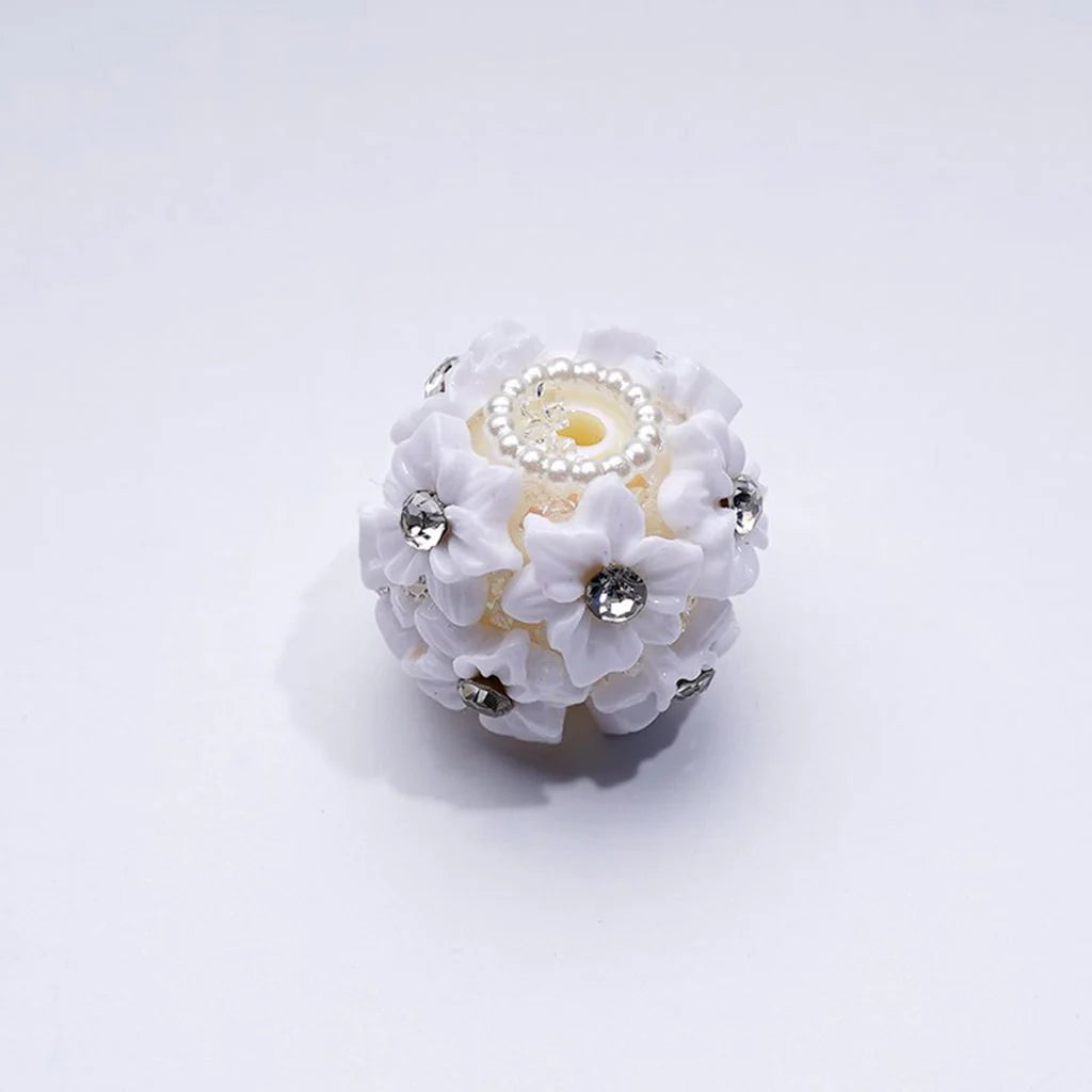 z-Multi-Color Cute Flowers Clear Rhinestone Inside White Pearls Ring Clear Sugars Round Clay Beads, 20MM