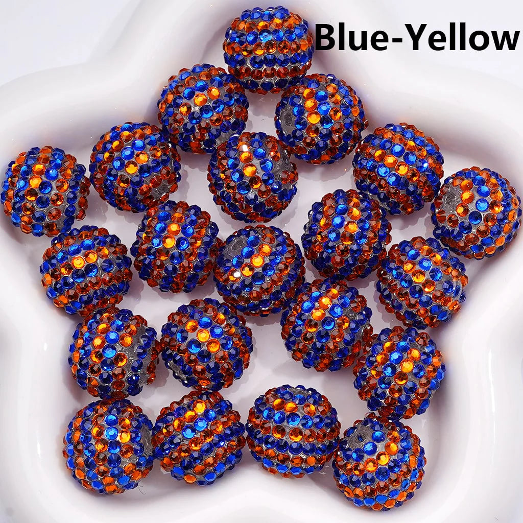 z-Double Color Shiny Rhinestones Stripes Round Acrylic Beads, 20MM
