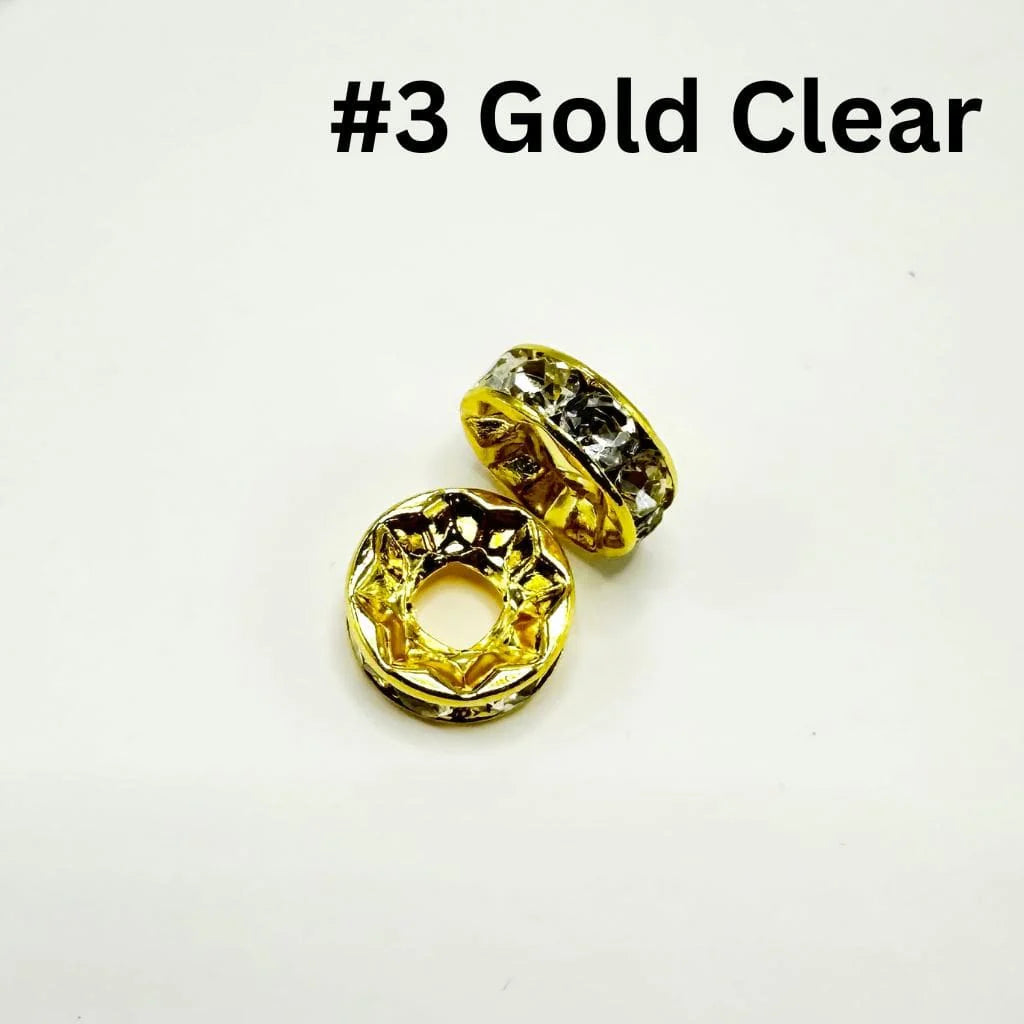 Large Hole Spacer Beads, Round Metal Spacers with Rhinestones & Large Hole, Size 15mm