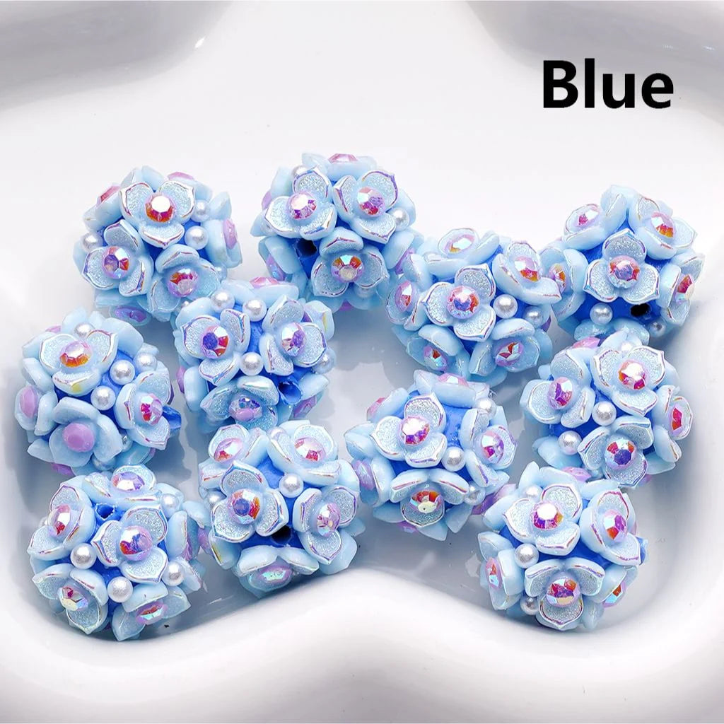 z-Clay Beads Shiny Cute Three-Petal Flower with Colorful Stamen White Pearls 20MM