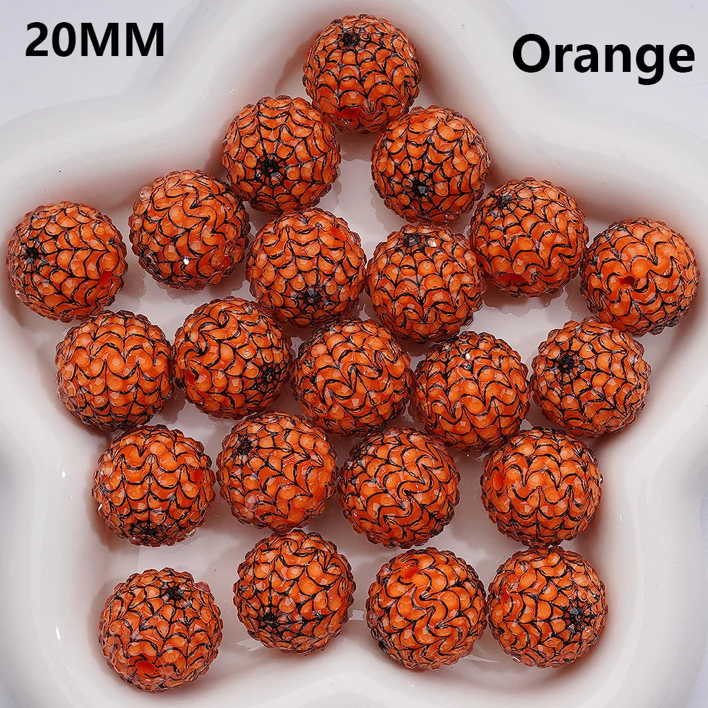z-Clear Rhinestones Black White Spider Web Stripes Round Acrylic Beads in Solid Color, 20MM