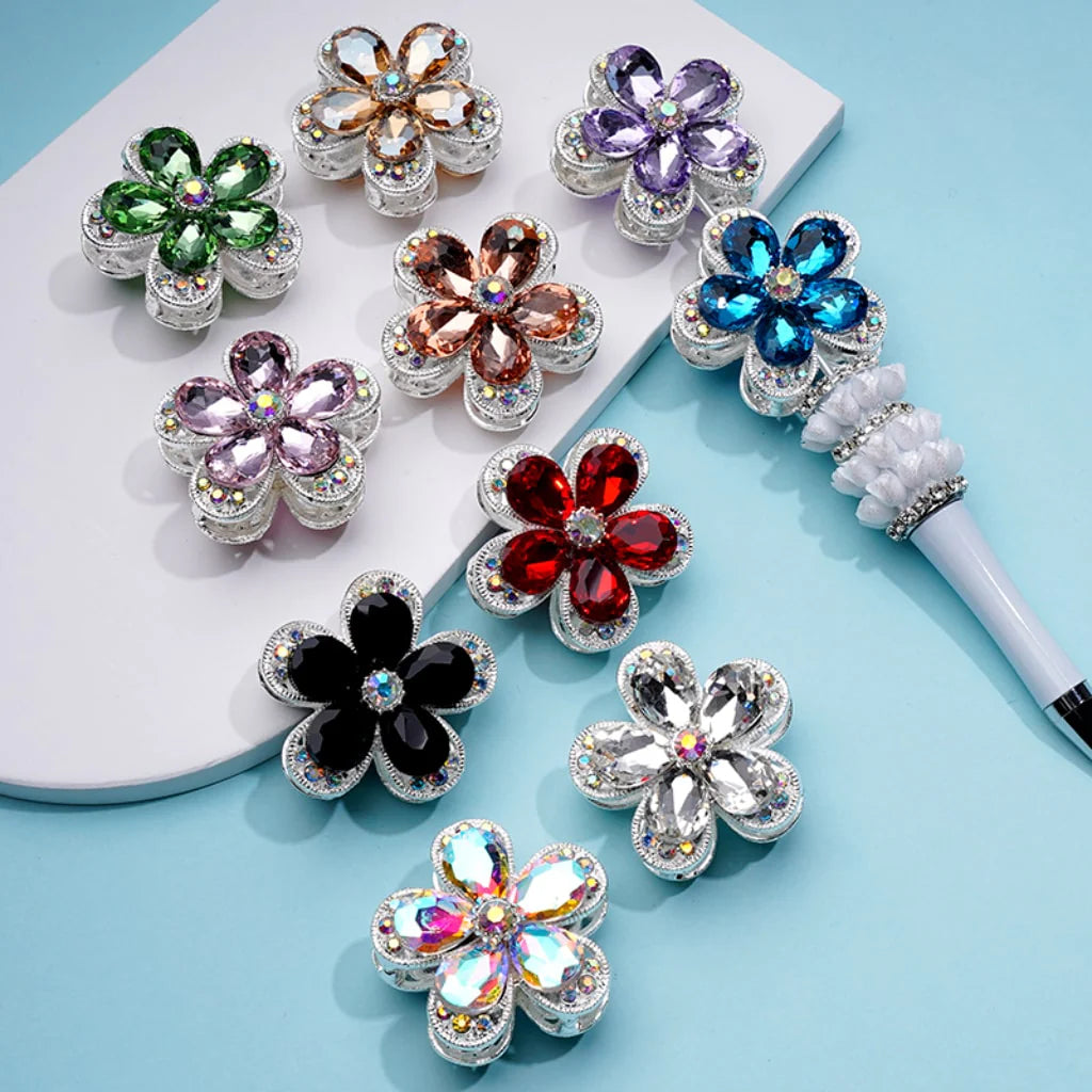 z-Silver Color Metal Beads with Five Petaled Flower with Colorful & AB Rhinestones, 38MM