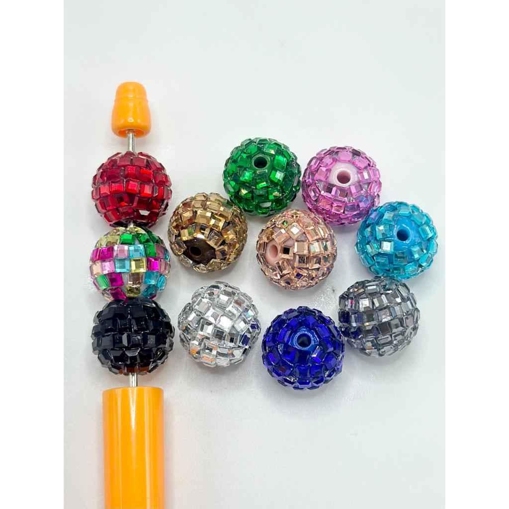 z-Disco Ball Beads, Sparkling Acrylic Beads with Crystal Rhinestones and Disco Ball Shape, 16mm