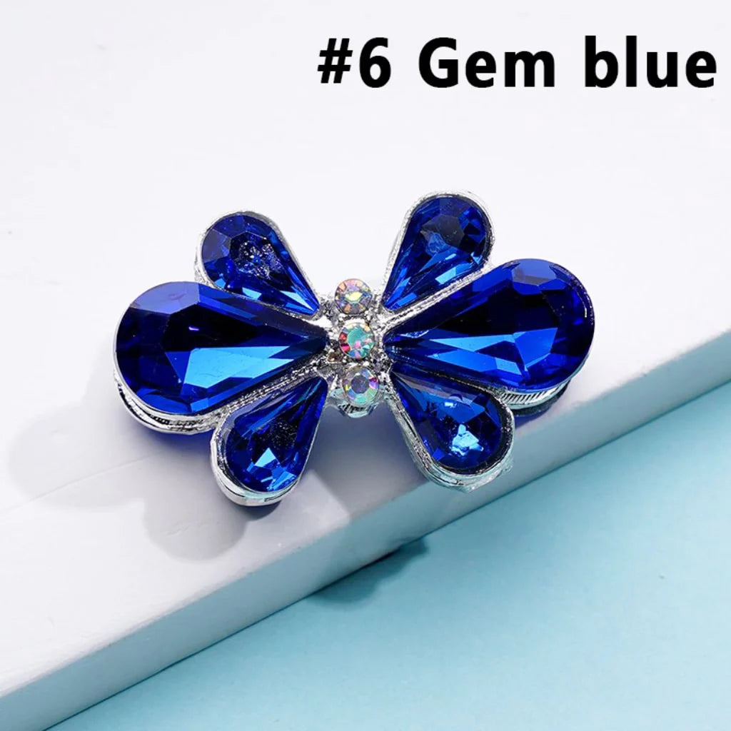 z-Silver Metal Beads Delicate AB Rhinestones and Fancy Colorful Bowtie Flower, 28×18MM