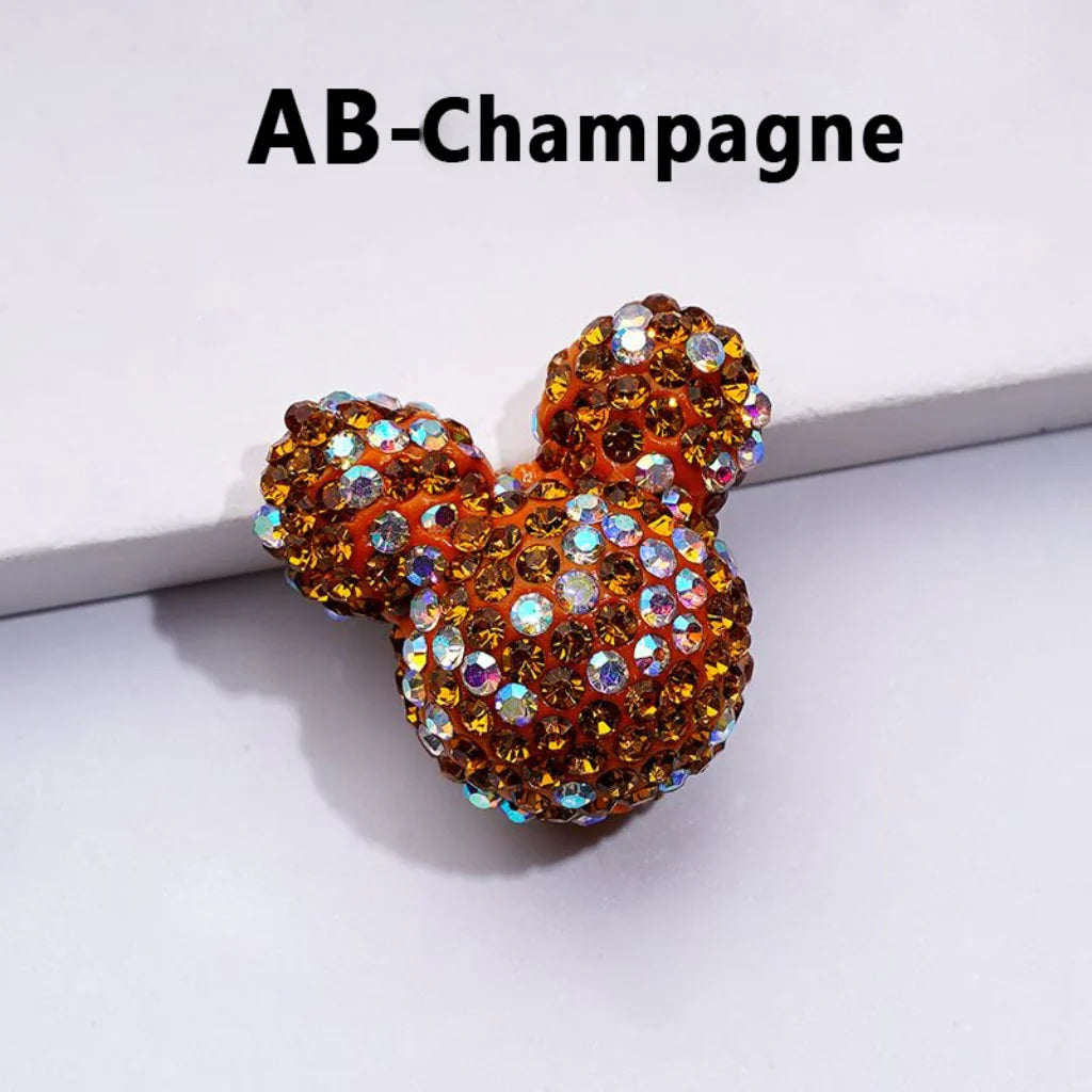 z-Vivid Cute Girl and Boy Mouse Head Clay Beads with Multi-Color & AB Rhinestones, 22*24*17MM