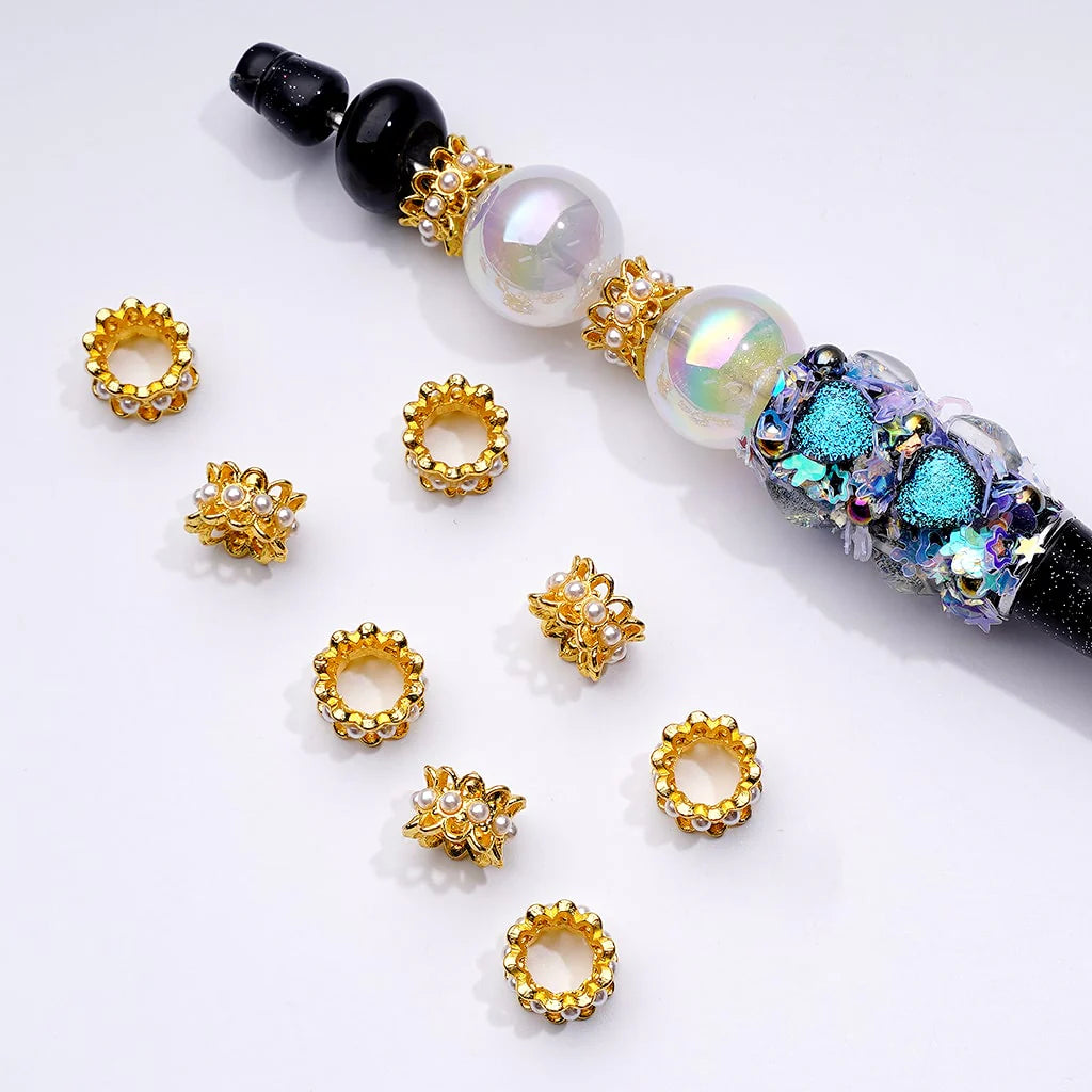 z-Delicate Cute Gold Silver Metal Spacer with White Pearls Chain, Around 10MM
