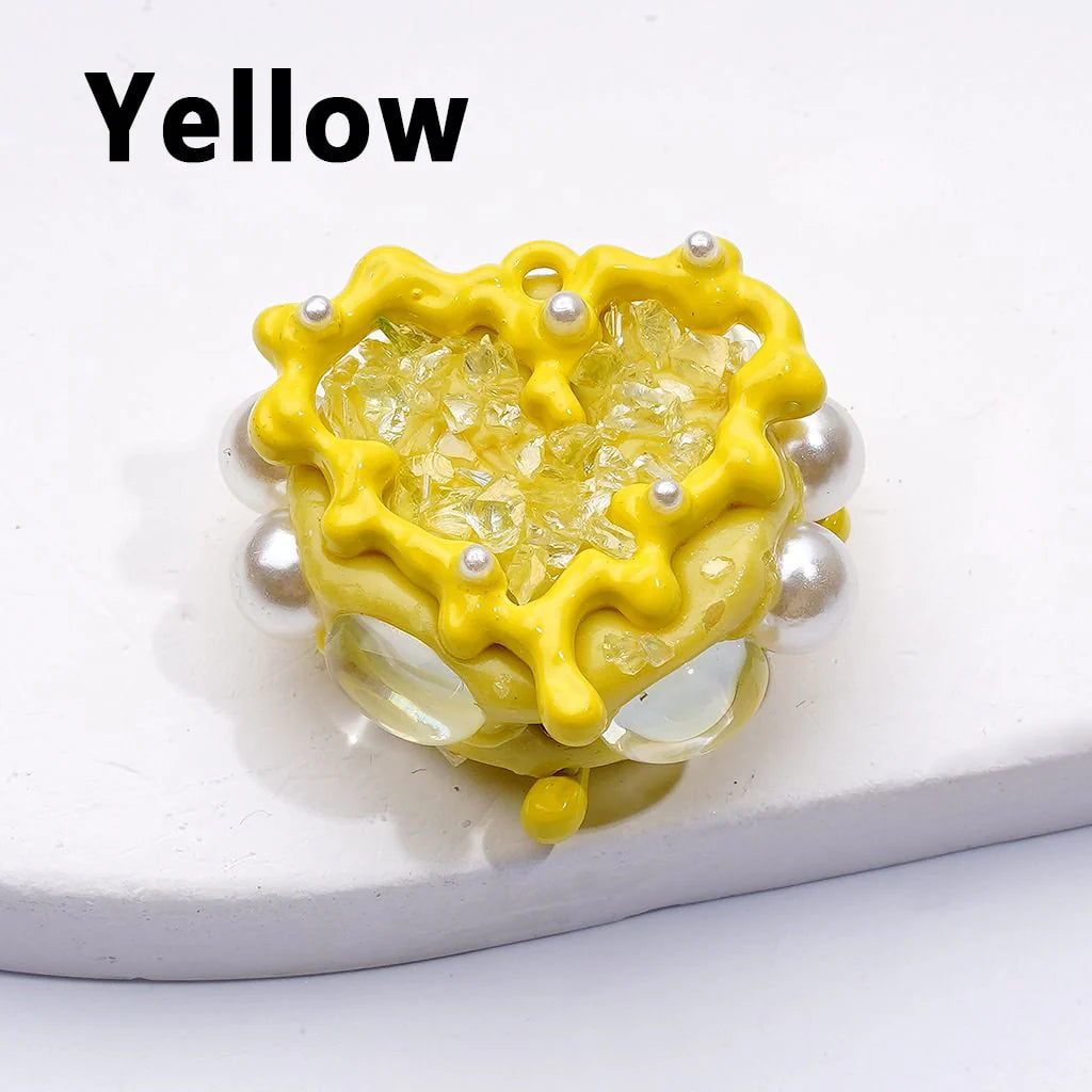 z-Cute Fancy Hand Painted Heart Frame with White Pearls Clear Oval Pearls Mini Stones Clay Beads, Around 24*28MM