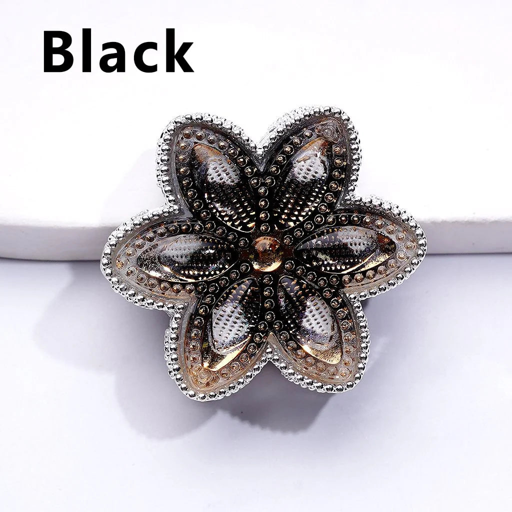 z-Silver Metal Beads Fancy Hexapetalous Flower with Bling Bling Colorful & Shiny Rhinestones 32MM