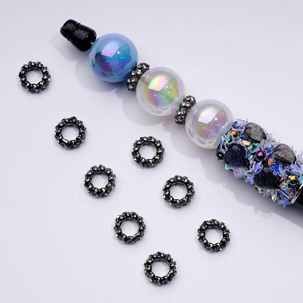 z-Delicate Mini Cute Silver Gun Black Metal Spacer with Clear Rhinestones, Around 10MM