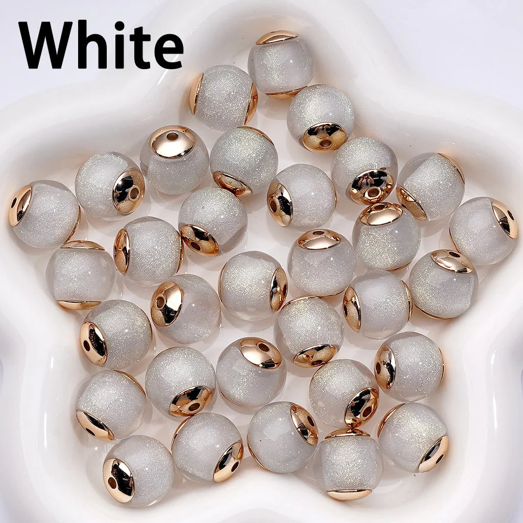 z-Glitter Sugar Core Inside Round Acrylic Beads with Mini Gold Alloy Spacer, 16MM