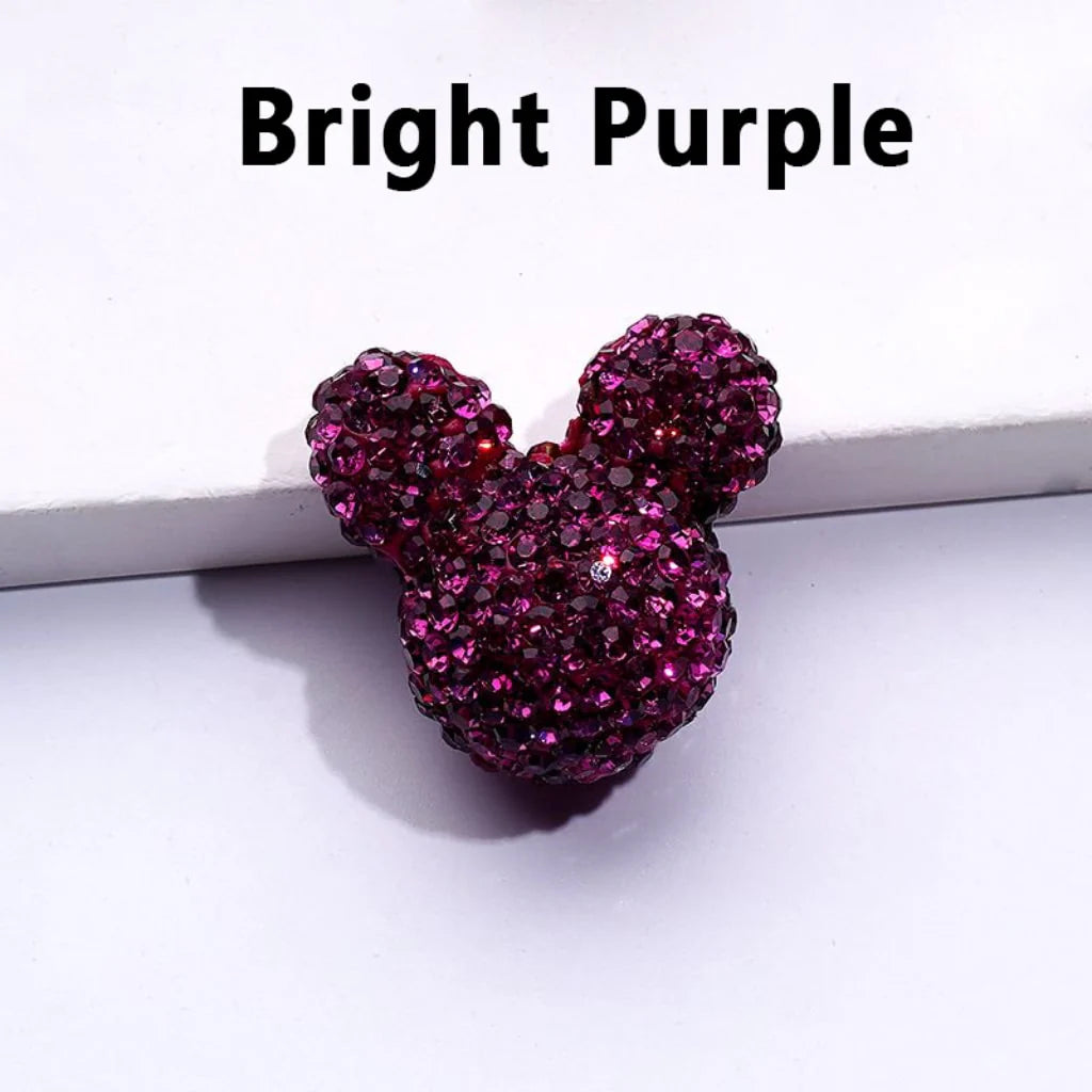 z-Vivid Cute Girl and Boy Mouse Head Clay Beads with Shiny Rhinestones in Solid Color, 22*24*17MM