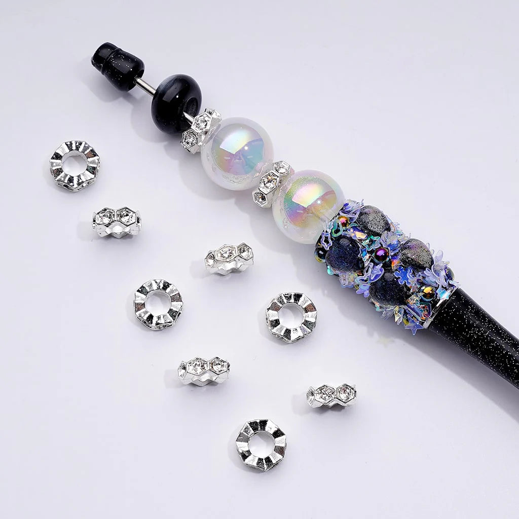 z-Exquisite Cute Gold Silver Gun Black Metal Hexagon Spacer with Clear Rhinestones, Around 10MM