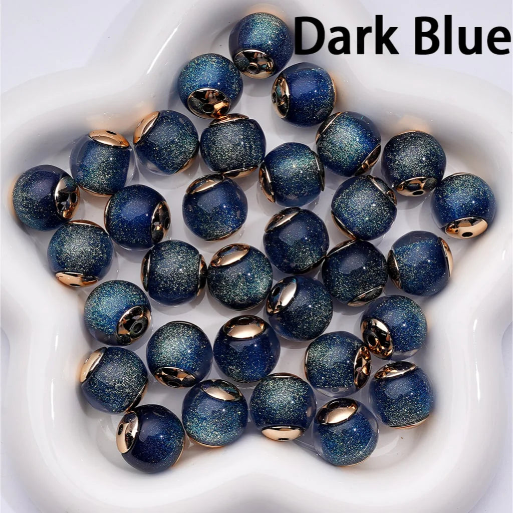 z-Glitter Sugar Core Inside Round Acrylic Beads with Mini Gold Alloy Spacer, 16MM