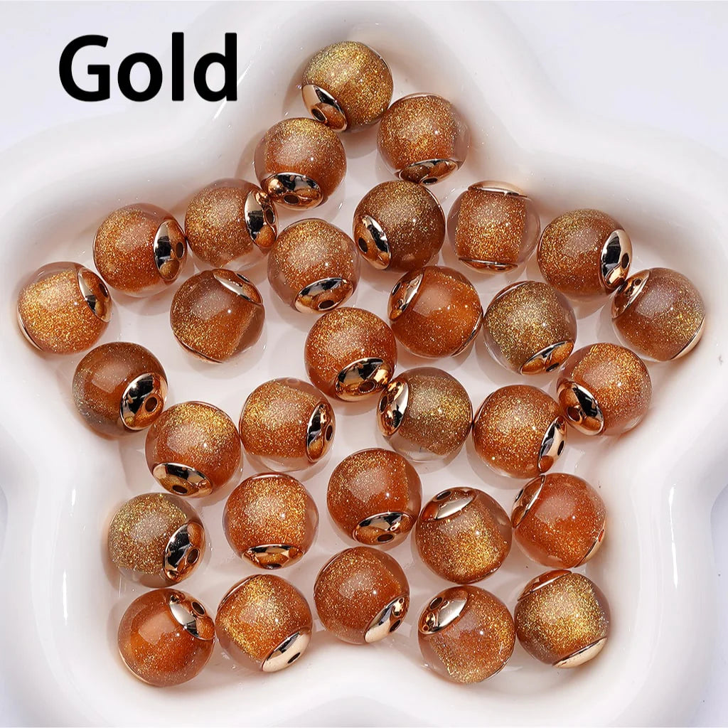 z-Glitter Sugar Core Inside Round Acrylic Beads with Mini Gold Alloy Spacer, 16MM