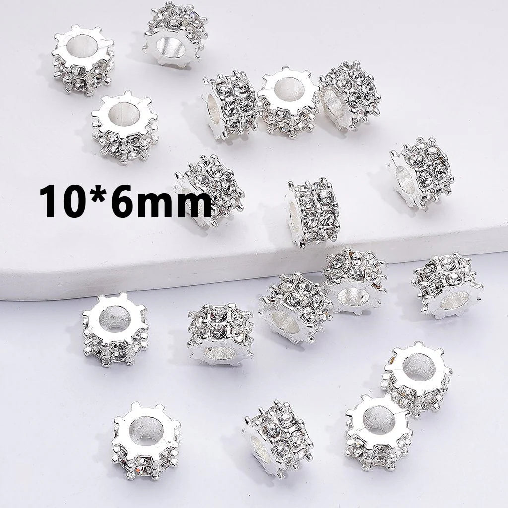 z-Fancy Gold Silver Alloy Gear Shape Spacer with Clear Rhinestones, 10*6MM