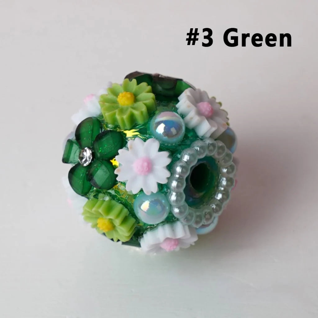 z-Mini Cute Flowers White Pearls Loop Clear Rhinestones Round Acrylic Beads, Around 20MM