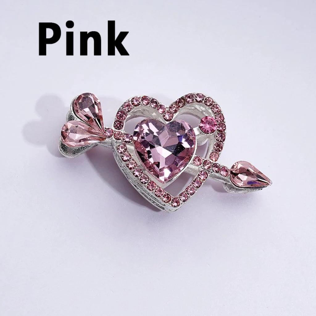 z-Silver Metal Beads Delicate Fancy Heart Arrow Pierces Multi-Color Rhinestones, Around 48*26MM