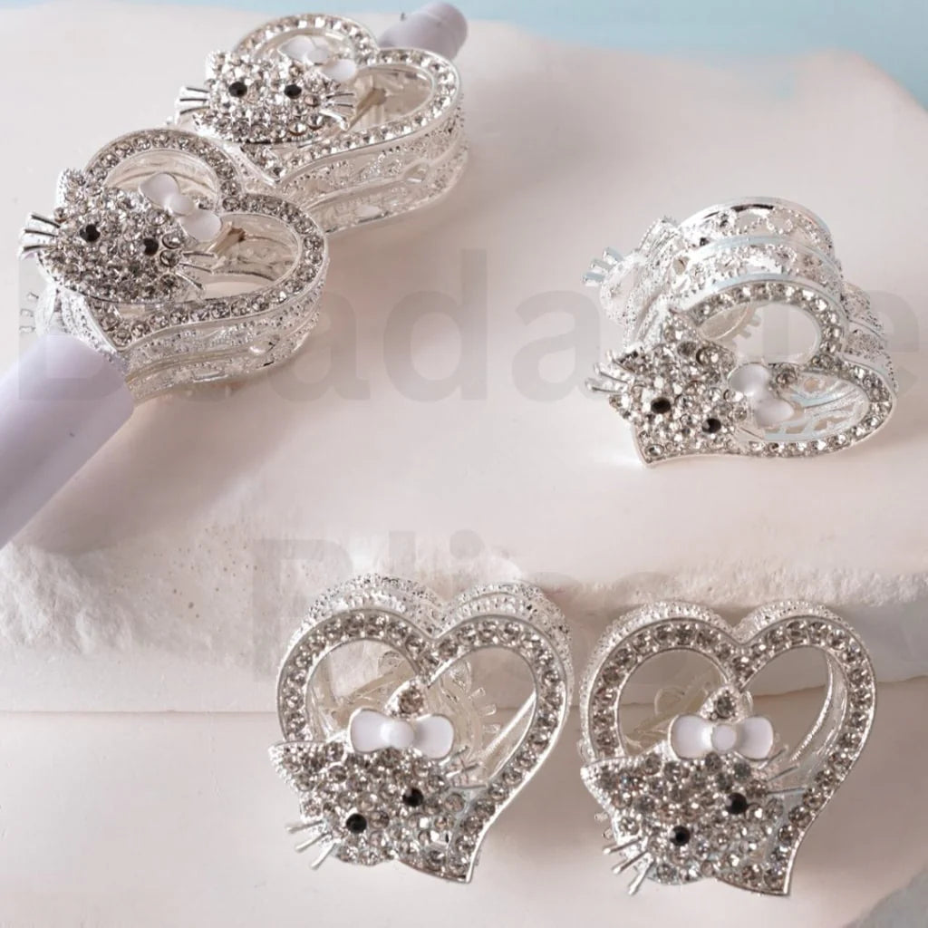z-Silver Color Metal Beads Vivid Cute Cat Character Kitten with Clear Rhinestones, 27*28 MM Random Mix