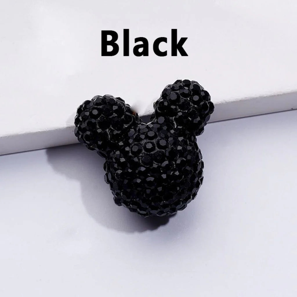 z-Vivid Cute Girl and Boy Mouse Head Clay Beads with Shiny Rhinestones in Solid Color, 22*24*17MM