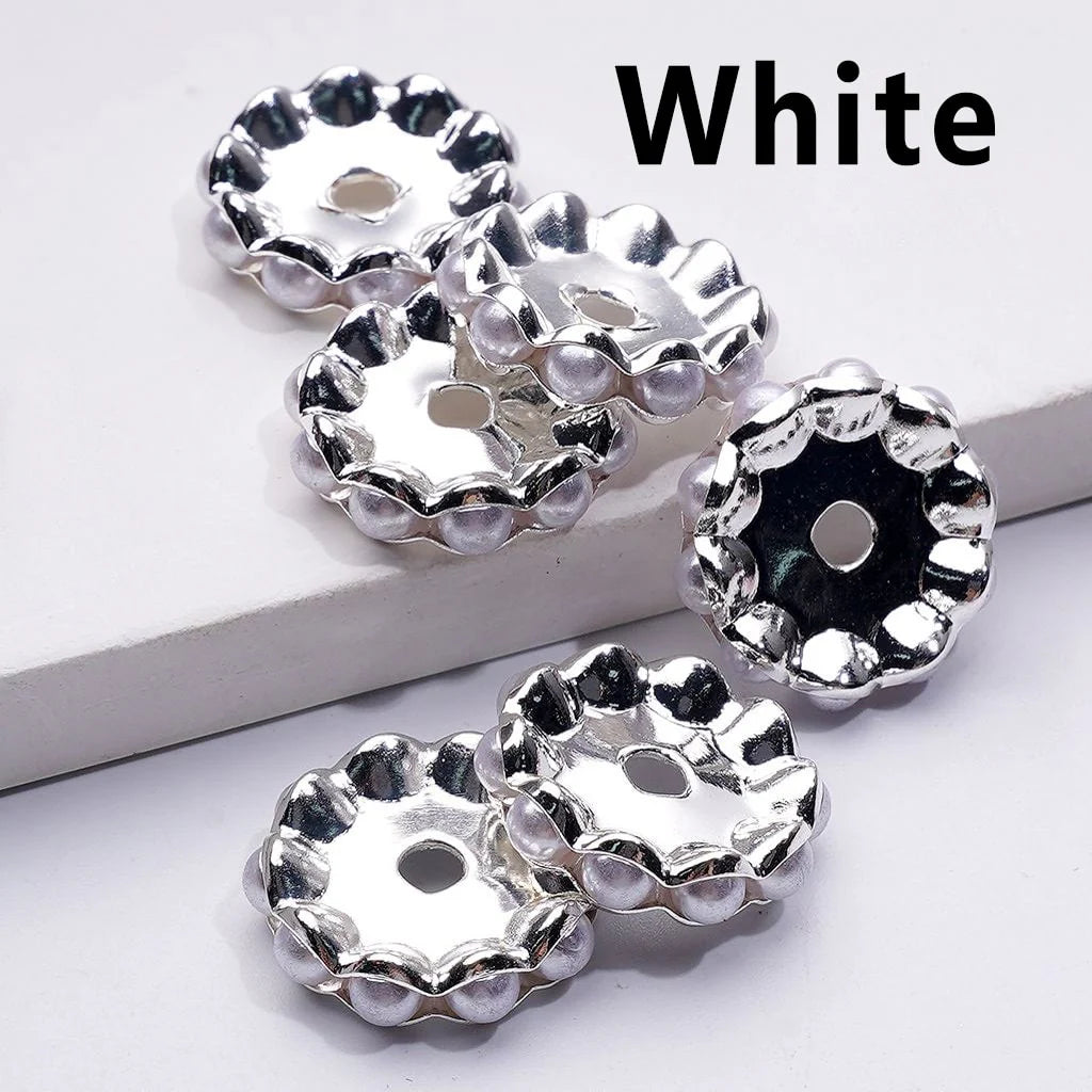 z-Silver Color Wavy Shape Metal Spacer with Multi-Color Pearls, 15MM