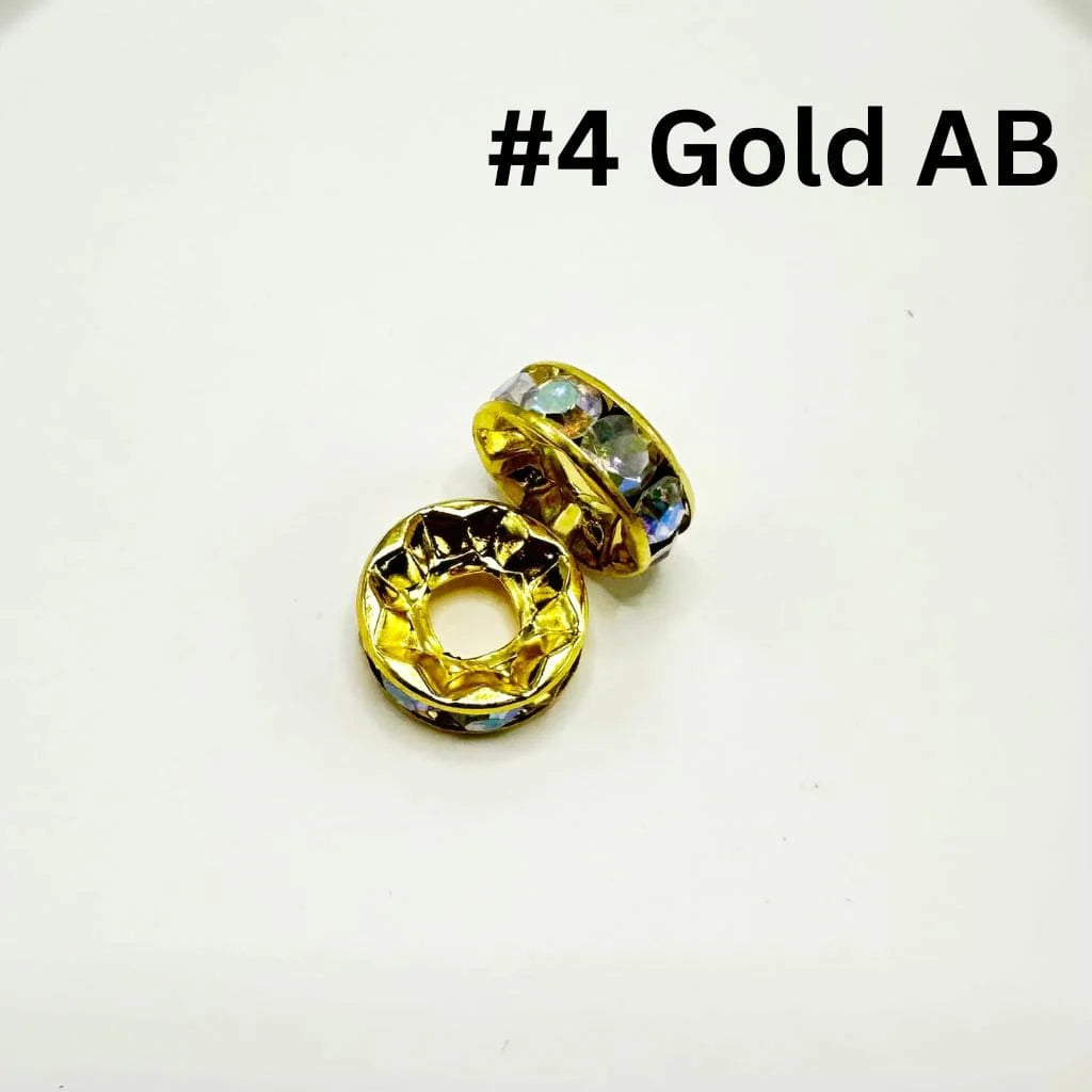 Large Hole Spacer Beads, Round Metal Spacers with Rhinestones & Large Hole, Size 15mm
