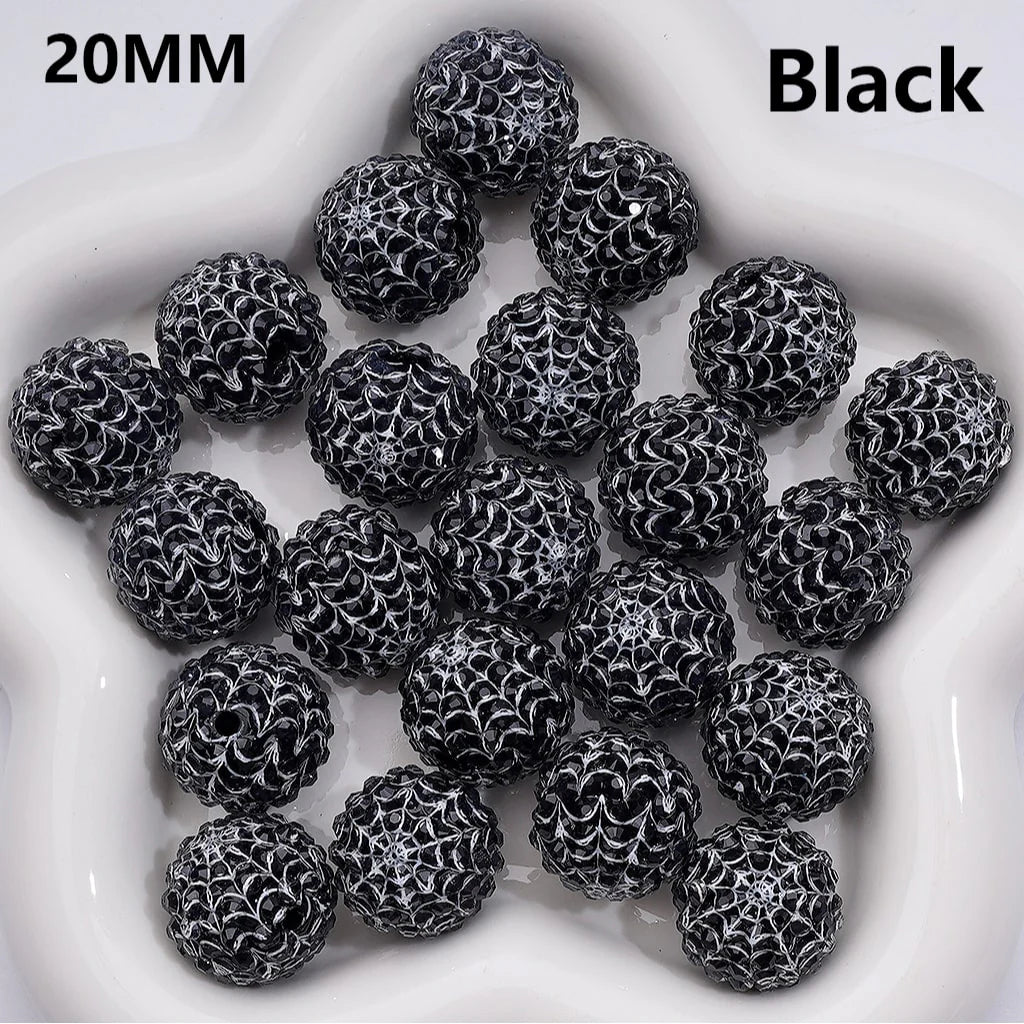 z-Clear Rhinestones Black White Spider Web Stripes Round Acrylic Beads in Solid Color, 20MM