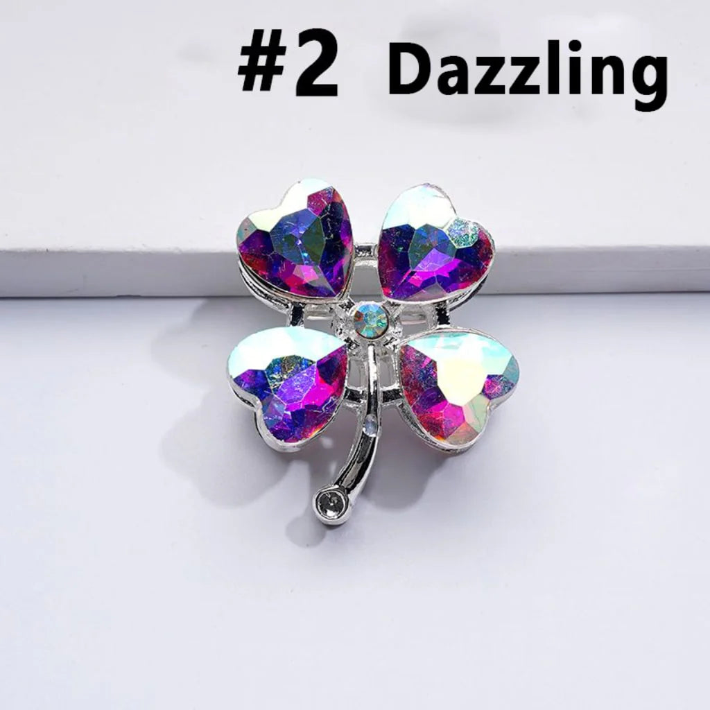 z-Silver Metal Beads Mini AB Rhinestones & Delicate Fancy Four Leaf Clover with Color Hearts and 25×30MM