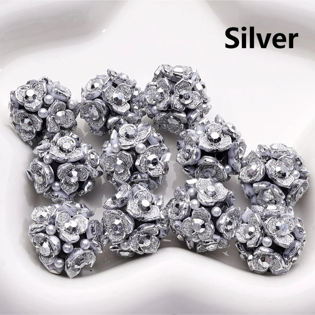 z-Clay Beads Shiny Cute Three-Petal Flower with Colorful Stamen White Pearls 20MM