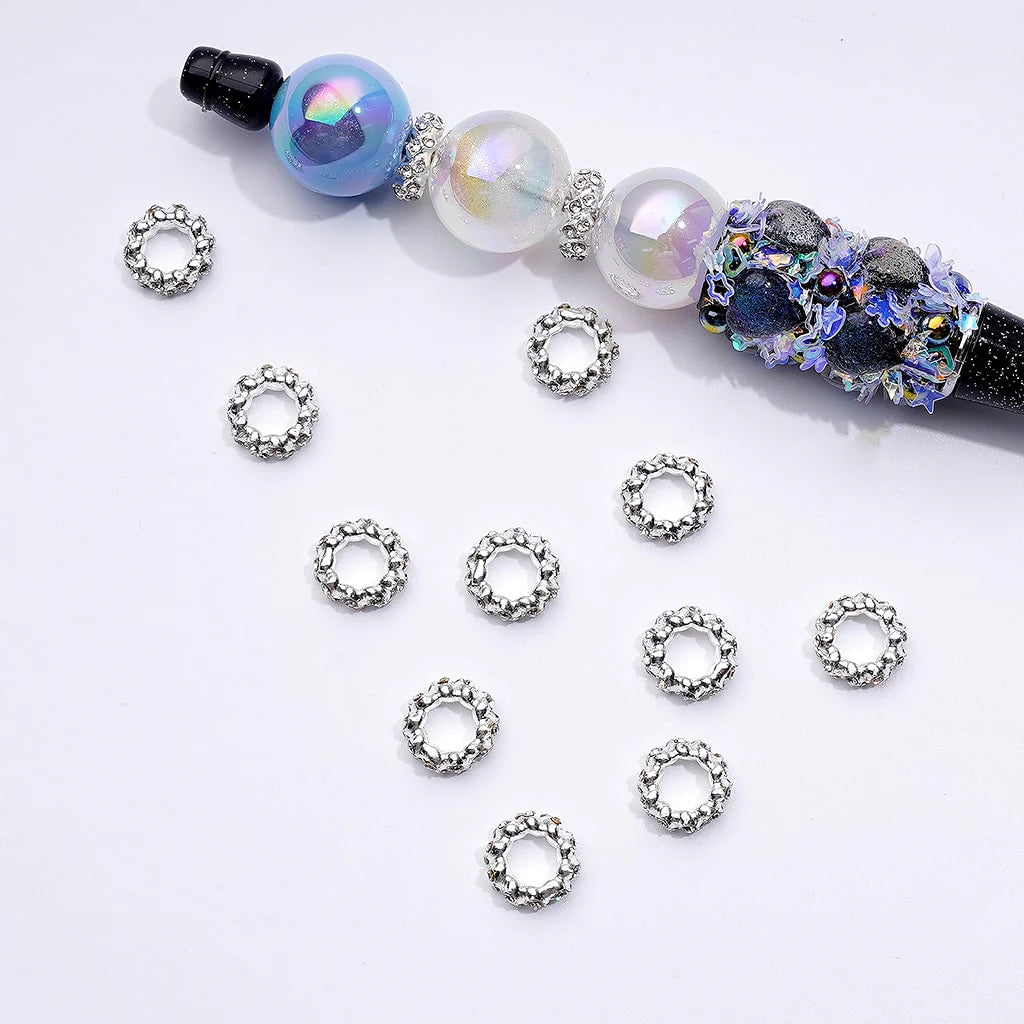 z-Delicate Mini Cute Silver Gun Black Metal Spacer with Clear Rhinestones, Around 10MM