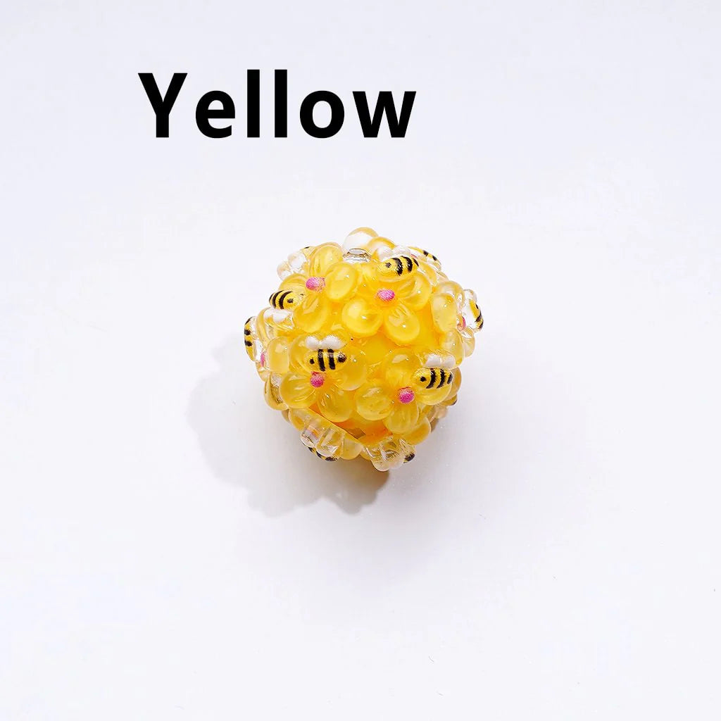z-Mini Cute Flowers Bees Clear Rhinestones Round Acrylic Beads in Solid Color, Around 20MM