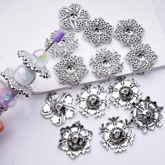 z-Silver Acrylic Flower Jewelry Accessories Spacer, Around 36MM, Random Mix