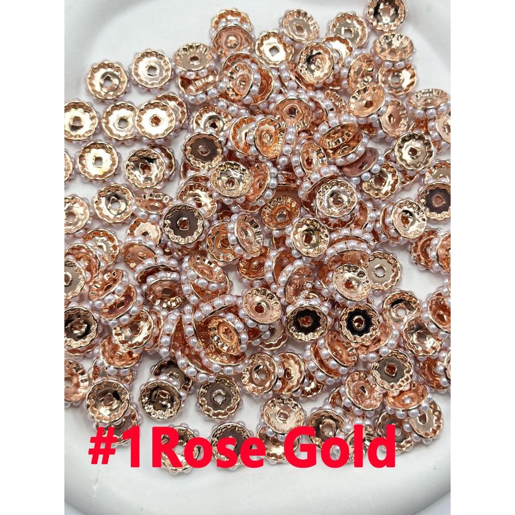 z-Beadable Metal Spacer with White Pearls, Random Mix, 12MM