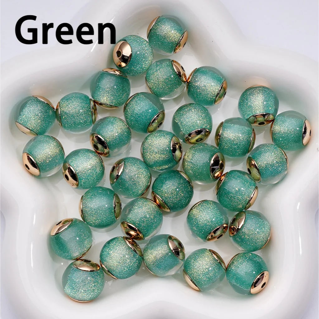 z-Glitter Sugar Core Inside Round Acrylic Beads with Mini Gold Alloy Spacer, 16MM