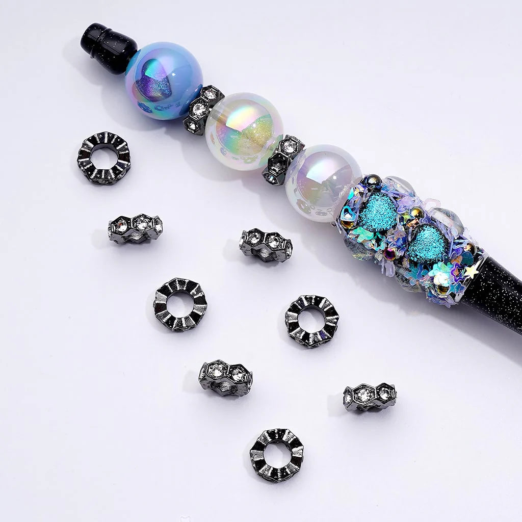 z-Exquisite Cute Gold Silver Gun Black Metal Hexagon Spacer with Clear Rhinestones, Around 10MM