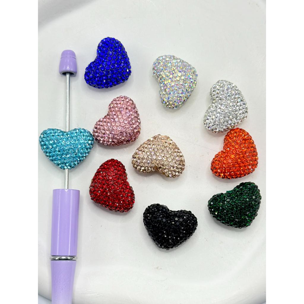 z-Solid Heart Clay Beads with Rhinestones, 18mm by 24mm ZY