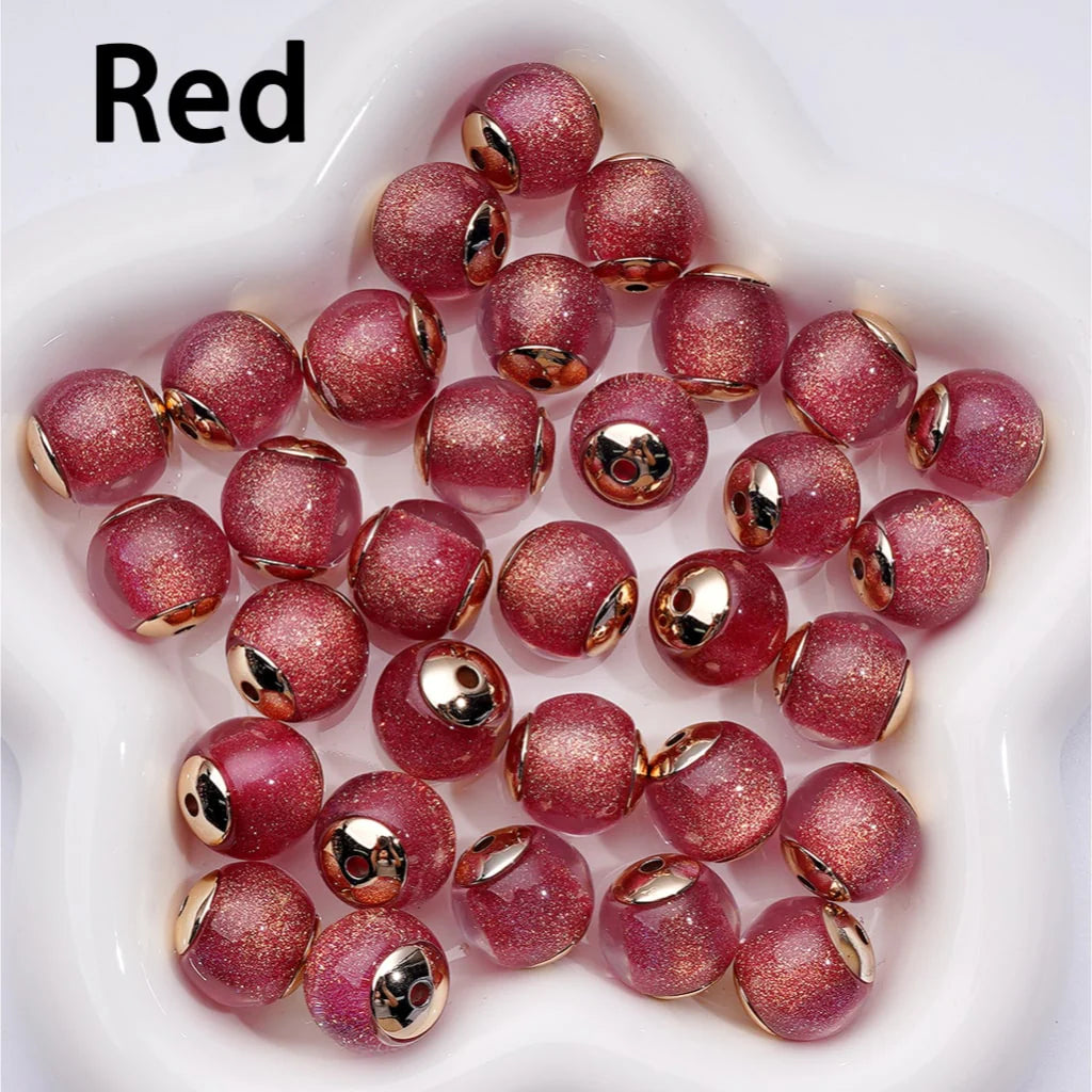 z-Glitter Sugar Core Inside Round Acrylic Beads with Mini Gold Alloy Spacer, 16MM