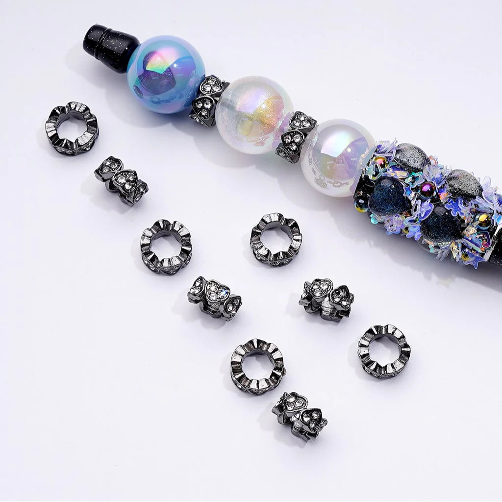 z-Exquisite Cute Gold Silver Gun Black Metal Heart Spacer with Clear Rhinestones, Around 10MM
