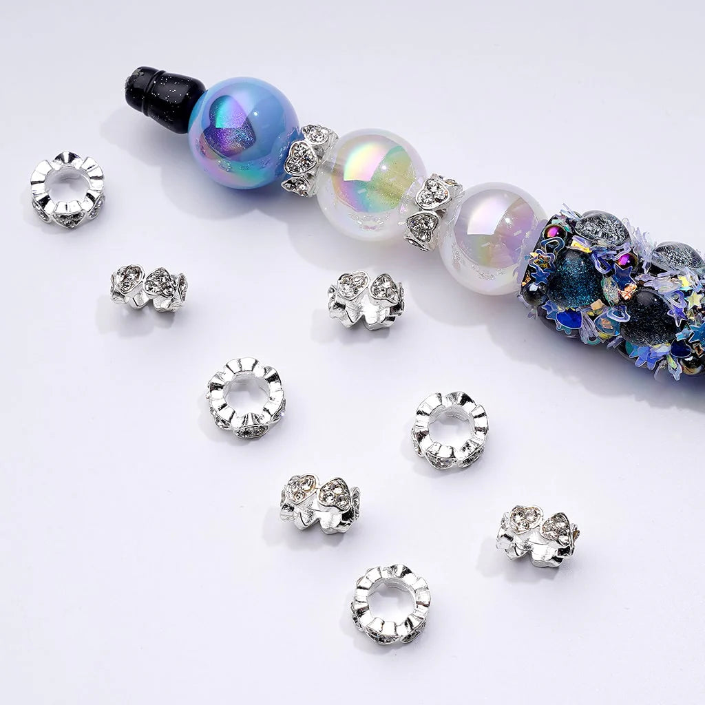 z-Exquisite Cute Gold Silver Gun Black Metal Heart Spacer with Clear Rhinestones, Around 10MM